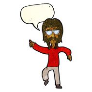 cartoon hippie man wearing glasses with speech bubble N3
