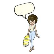 cartoon woman going to bed with speech bubble N3