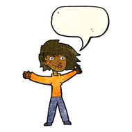 cartoon excited woman waving with speech bubble N3