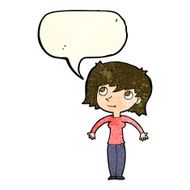 cartoon woman shrugging with speech bubble N17