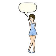 cartoon pretty woman in dress with speech bubble N11
