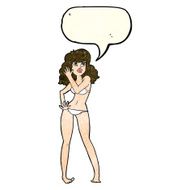 cartoon pretty woman in bikini with speech bubble N3