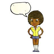 cartoon pretty woman with hands on hips speech bubble N5