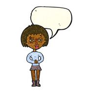 cartoon suspicious girl with speech bubble N2