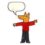 cartoon happy fox man with speech bubble N7