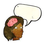 cartoon female head with brain symbol speech bubble N7