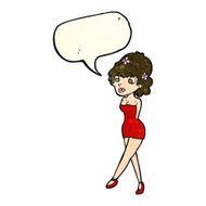 cartoon woman posing in dress with speech bubble N10