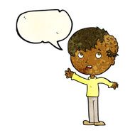 cartoon boy with growth on head speech bubble N10