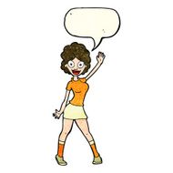 cartoon woman dancing with speech bubble N9