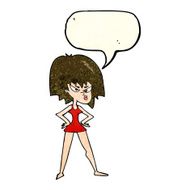 cartoon angry woman in dress with speech bubble N4