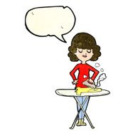 cartoon woman ironing with speech bubble N4