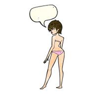cartoon woman in bikini with speech bubble N14