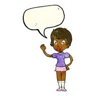 cartoon pretty girl waving with speech bubble N10