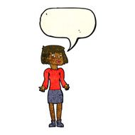 cartoon woman shrugging shoulders with speech bubble N141