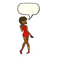 cartoon woman in cocktail dress with speech bubble N6