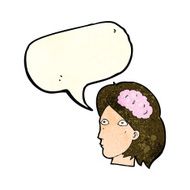cartoon female head with brain symbol speech bubble N8