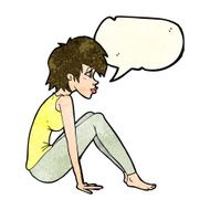 cartoon woman sitting with speech bubble N5