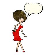 cartoon woman posing in dress with speech bubble N12