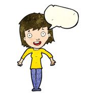 cartoon woman shrugging shoulders with speech bubble N142