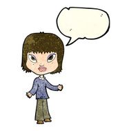 cartoon woman with open arms speech bubble N26