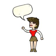 cartoon woman in spectacles waving with speech bubble N4