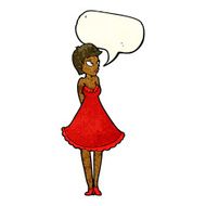 cartoon pretty woman in dress with speech bubble N14