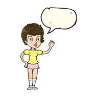 cartoon pretty girl waving with speech bubble N11