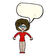 cartoon woman shrugging shoulders with speech bubble N145