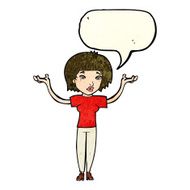 cartoon woman shrugging shoulders with speech bubble N146