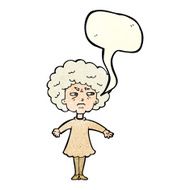 cartoon bitter old woman with speech bubble N5