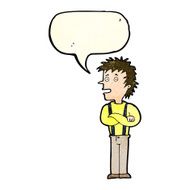 cartoon boy with folded arms speech bubble N6