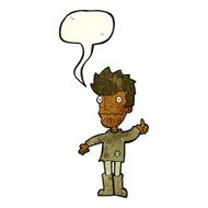 cartoon worried man giving thumbs up symbol with speech bubble N3
