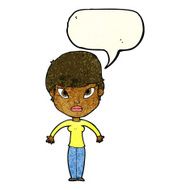 cartoon woman shrugging shoulders with speech bubble N147
