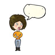 cartoon surprised woman with speech bubble N71
