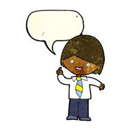 cartoon school boy answering question with speech bubble N16