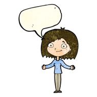 cartoon woman shrugging shoulders with speech bubble N148
