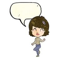cartoon pretty woman dancing with speech bubble N8