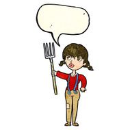 cartoon farmer girl with speech bubble N3