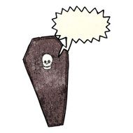 spooky cartoon coffin with speech bubble N8