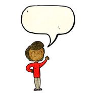 cartoon friendly waving woman with speech bubble N3