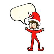 cartoon excited christmas elf with speech bubble N3