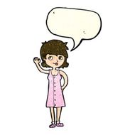 cartoon pretty woman waving with speech bubble N29