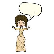 cartoon worried victorian woman with speech bubble N3