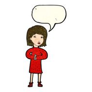 cartoon calm woman with speech bubble N3
