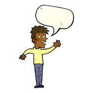 cartoon happy boy waving with speech bubble N5