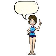 cartoon woman in striped swimsuit with speech bubble N3