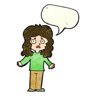 cartoon worried woman with speech bubble N21