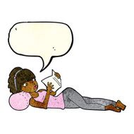 cartoon pretty woman reading book with speech bubble N3