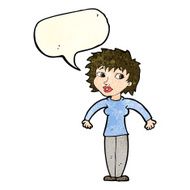 cartoon woman shrugging shoulders with speech bubble N149