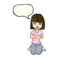 cartoon woman kneeling with speech bubble N4